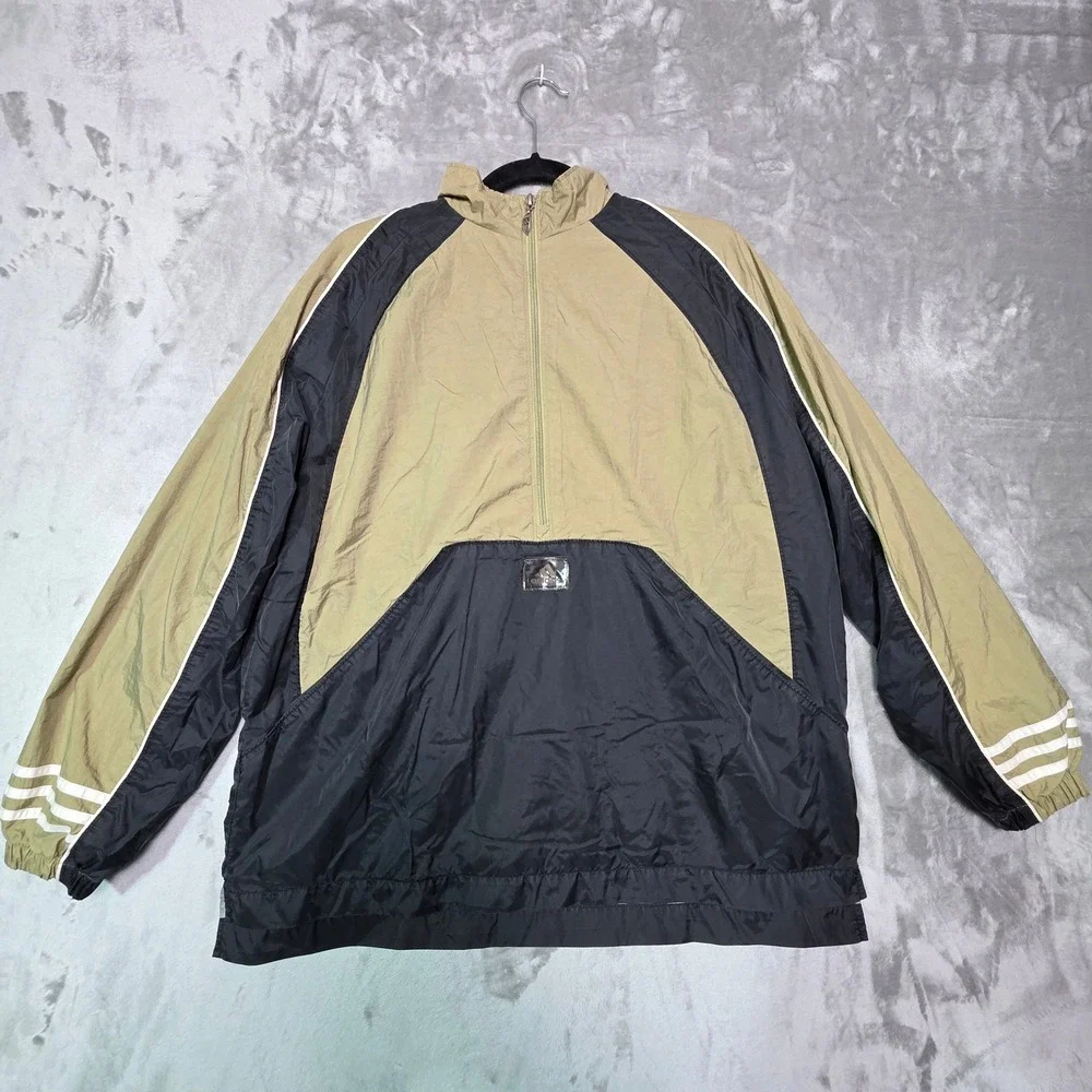 Adidas Vintage Mens Half Zip Windbreaker Jacket Olive Green Black Size L 88387